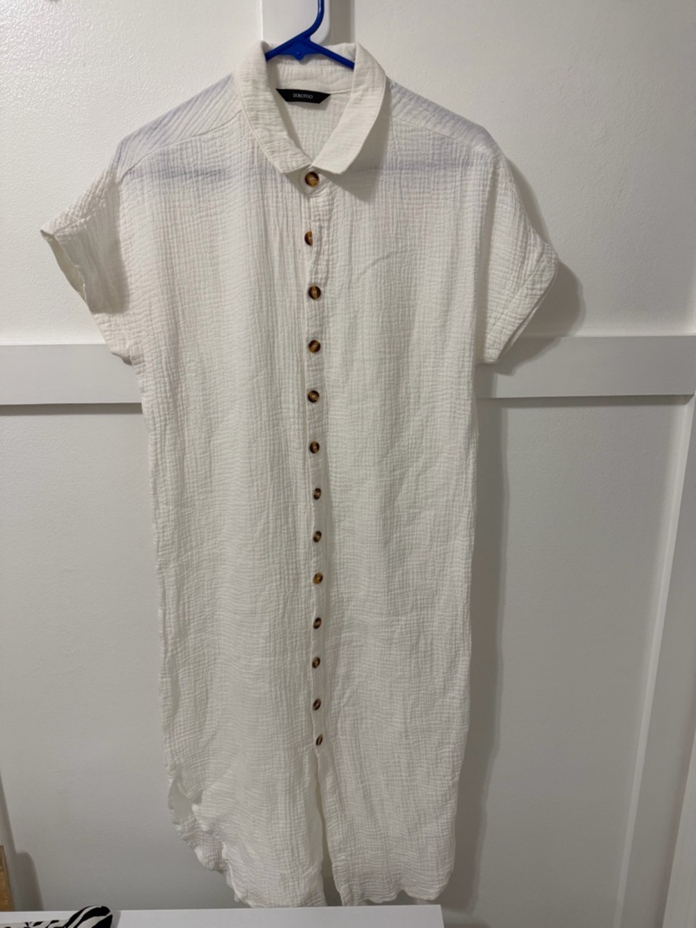 Dokotoo White Short-Sleeve Textured Button-Down Shirt Dress